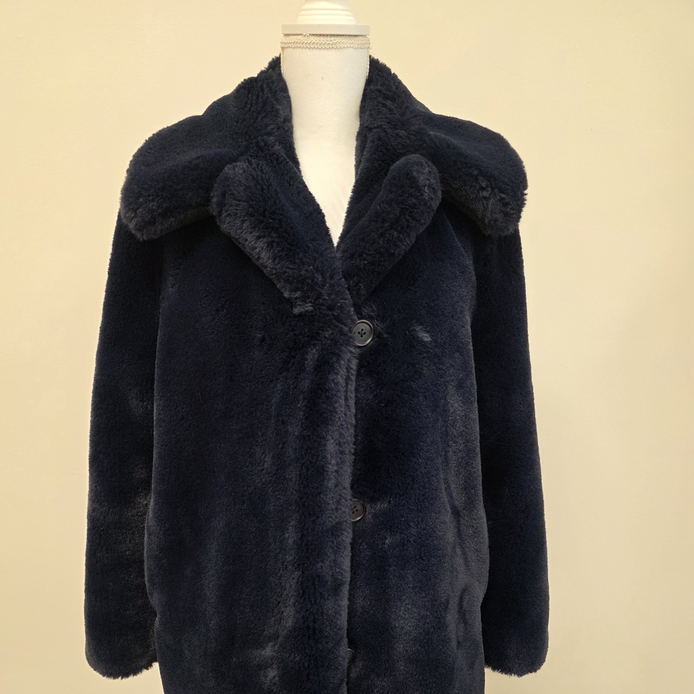 Luxurious Navy Faux Fur Coat